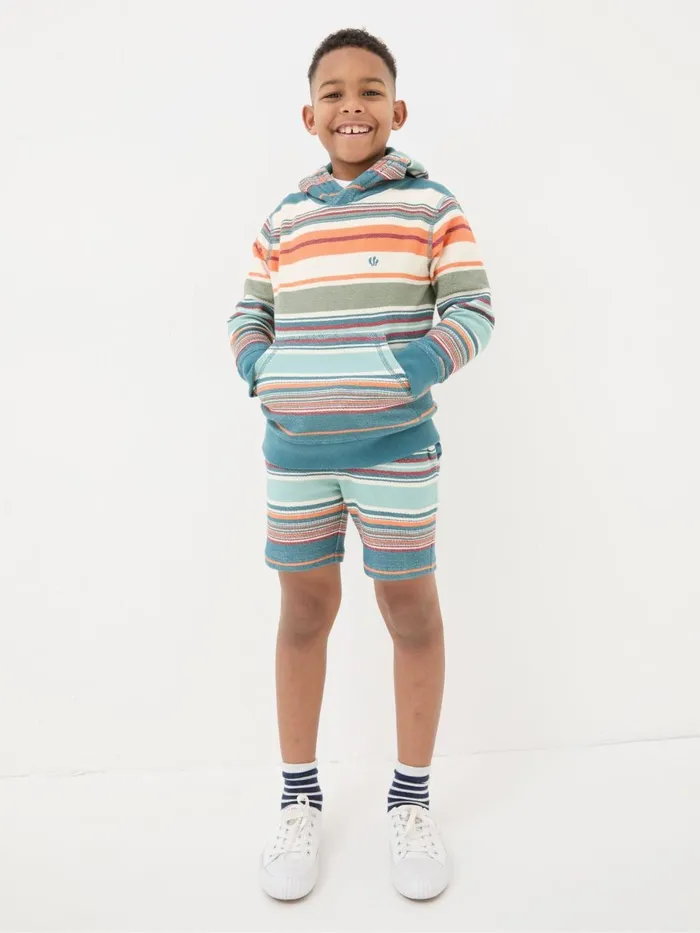 Fat Face Blue Trescowe Stripe Popover Hoodie Kids Sweatshirts and Hoodies
