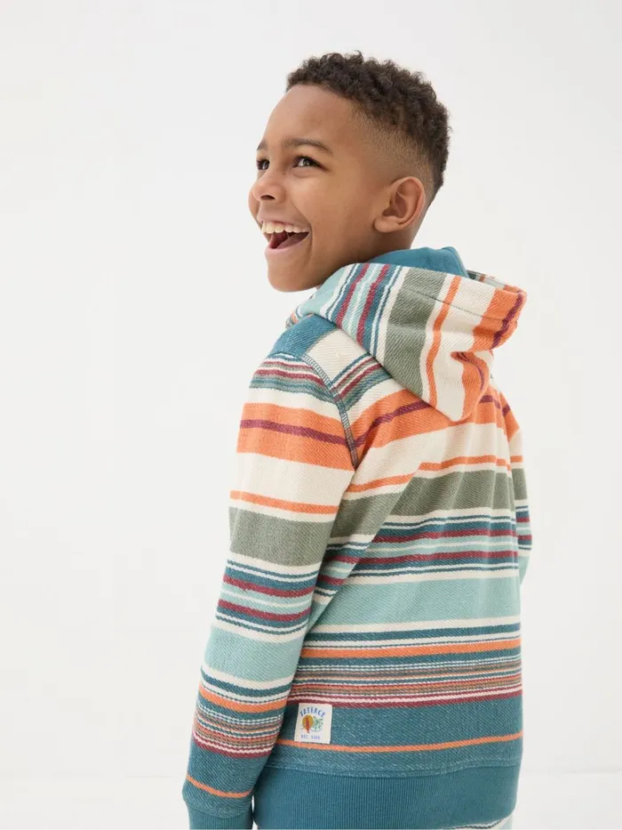 Fat Face Blue Trescowe Stripe Popover Hoodie Kids Sweatshirts and Hoodies