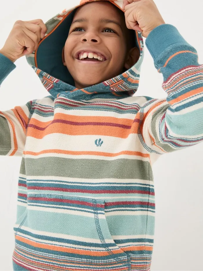 Fat Face Blue Trescowe Stripe Popover Hoodie Kids Sweatshirts and Hoodies