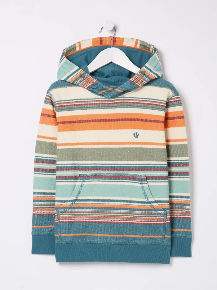 Fat Face Blue Trescowe Stripe Popover Hoodie Kids Sweatshirts and Hoodies