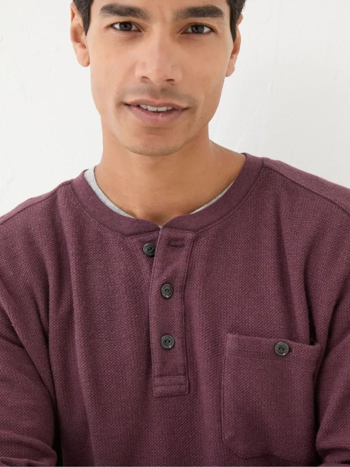 Fat Face Burgundy Red Southbourne Long Sleeve Henley TShirt Men TShirts