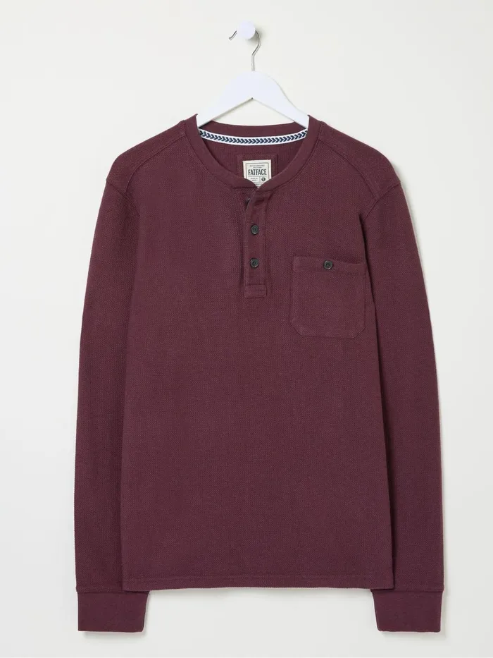Fat Face Burgundy Red Southbourne Long Sleeve Henley TShirt Men TShirts