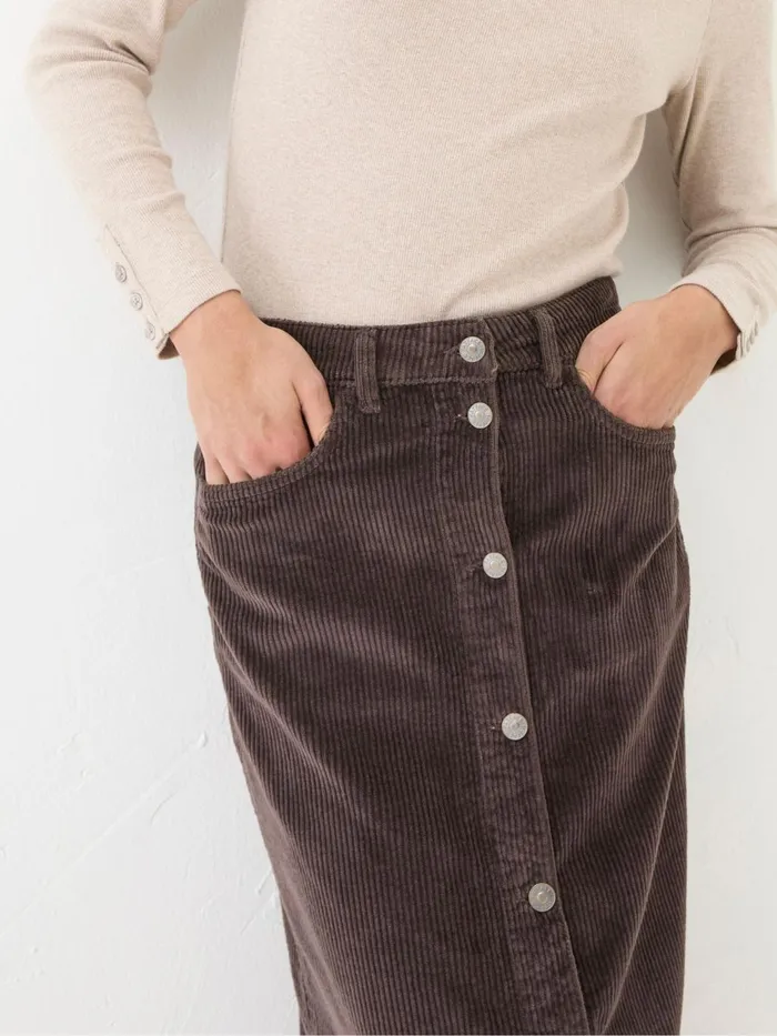 Fat Face Carla Dark Brown Cord Midi Skirt Women Skirts