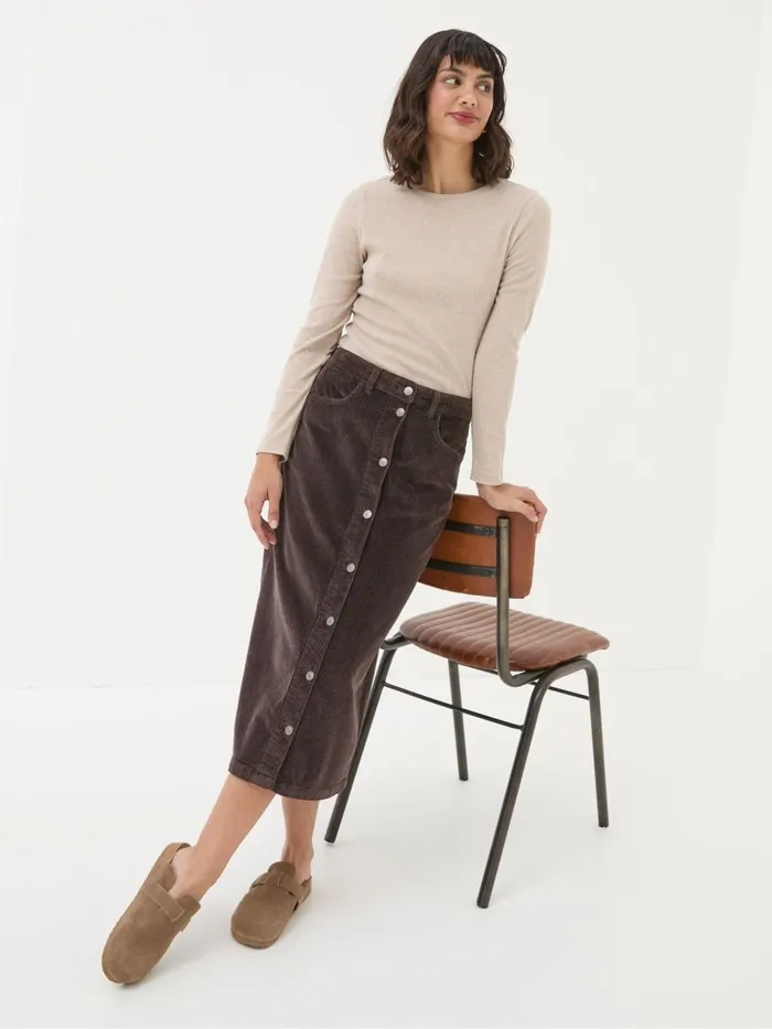 Fat Face Carla Dark Brown Cord Midi Skirt Women Skirts