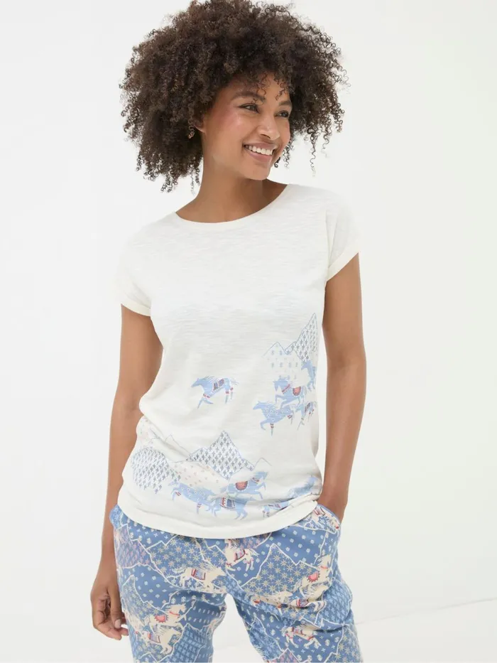 Fat Face Cora Blue Horse Pyjama Bottoms Women Pyjamas and Nightwear