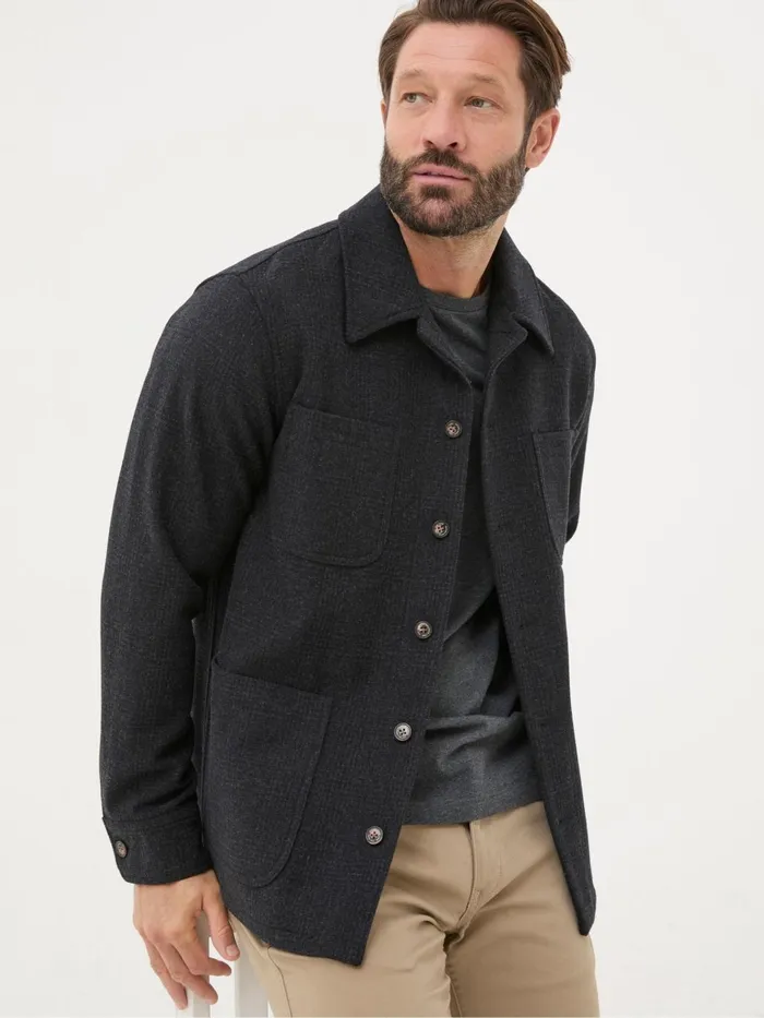 Fat Face Dark Grey Wool Check Worker Jacket Men Coats and Jackets