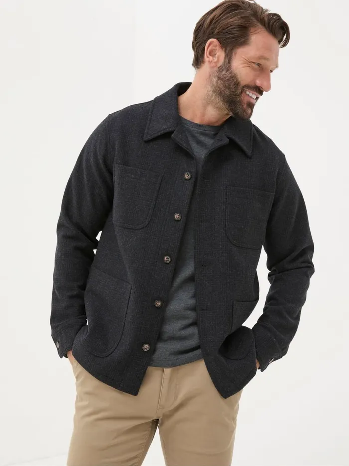 Fat Face Dark Grey Wool Check Worker Jacket Men Coats and Jackets