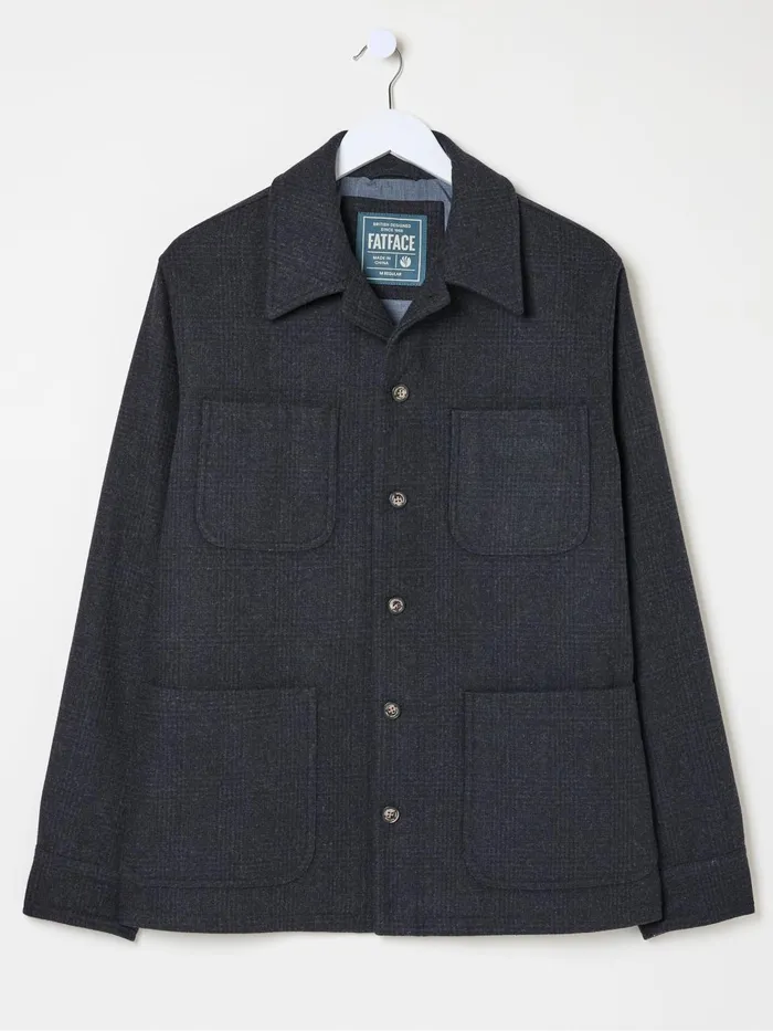 Fat Face Dark Grey Wool Check Worker Jacket Men Coats and Jackets