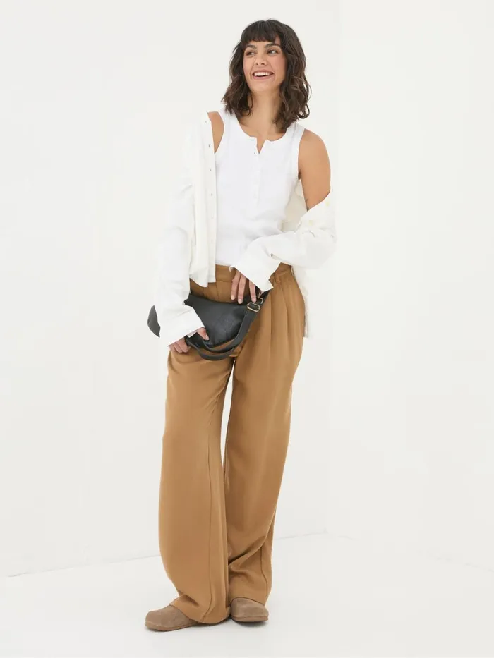Fat Face Dark Natural Ginger Wide Leg Drape Trousers Women Trousers and Leggings
