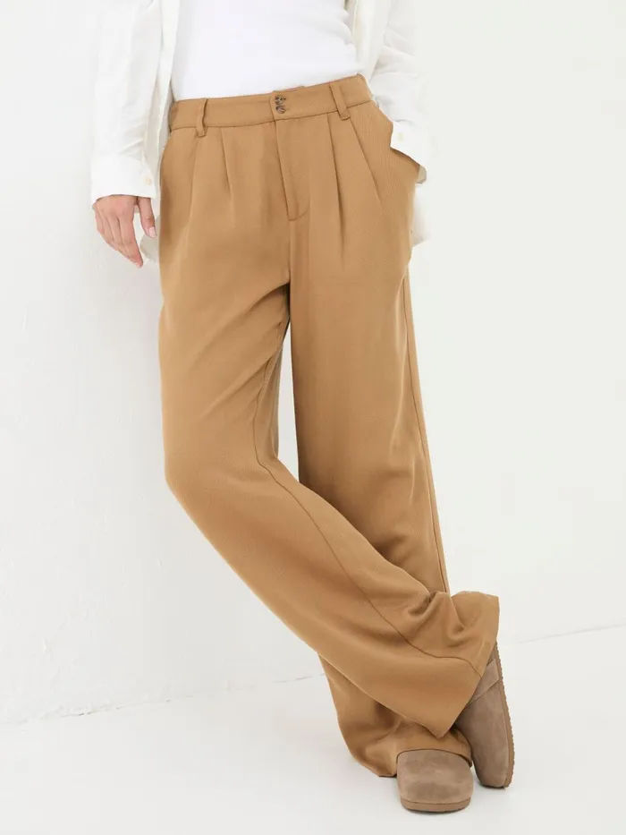 Fat Face Dark Natural Ginger Wide Leg Drape Trousers Women Trousers and Leggings