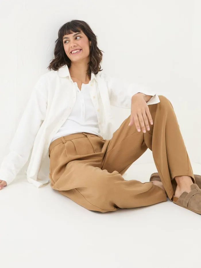 Fat Face Dark Natural Ginger Wide Leg Drape Trousers Women Trousers and Leggings