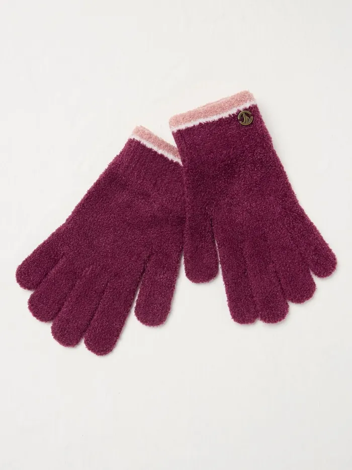 Fat Face Dark Red Chenille Gloves Women Gloves