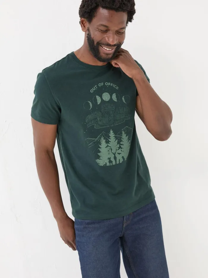 Fat Face Dark Teal 100 Cotton Discover Darkness Out Of Office TShirt Men TShirts