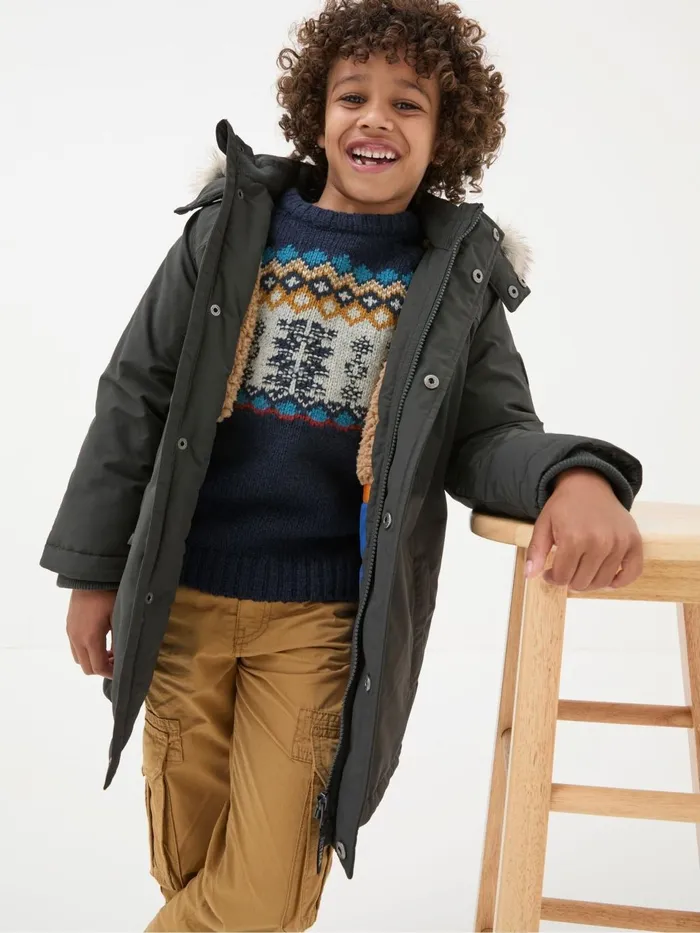 Fat Face Easdale Washed Black Hooded Parka Jacket Kids Coats and Jackets