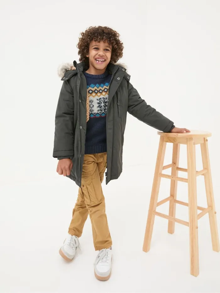 Fat Face Easdale Washed Black Hooded Parka Jacket Kids Coats and Jackets