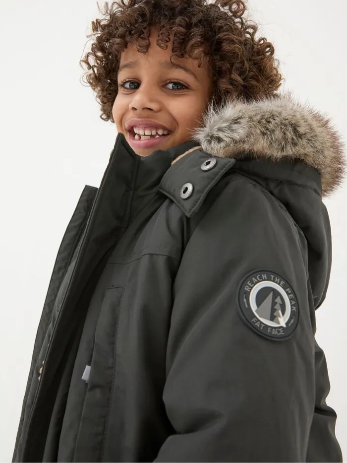 Fat Face Easdale Washed Black Hooded Parka Jacket Kids Coats and Jackets