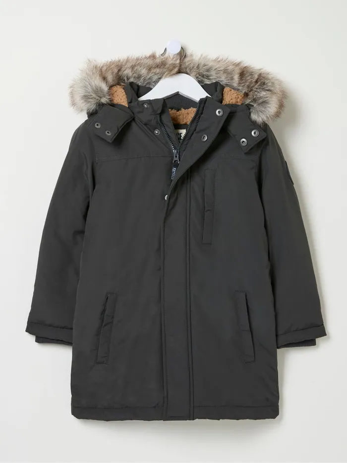 Fat Face Easdale Washed Black Hooded Parka Jacket Kids Coats and Jackets