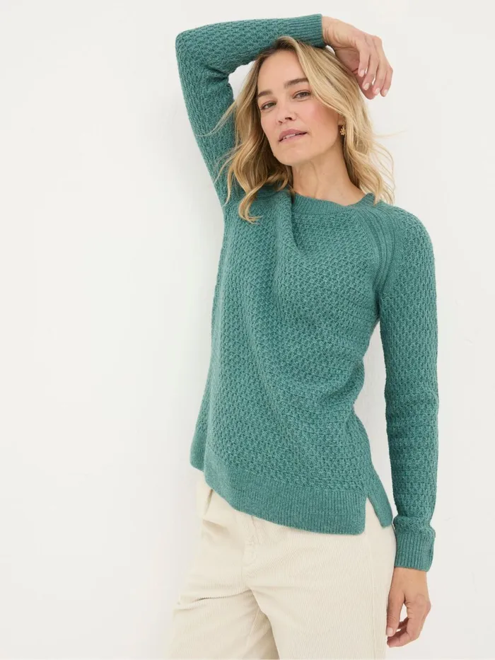 Fat Face Ella Turquoise Blue Textured Jumper Women Knitwear