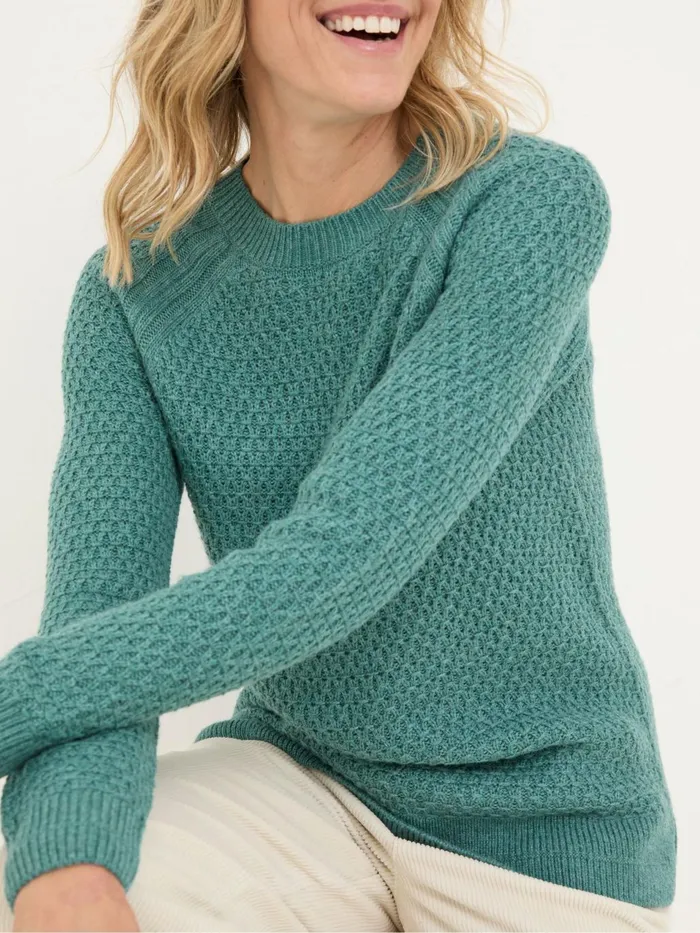 Fat Face Ella Turquoise Blue Textured Jumper Women Knitwear