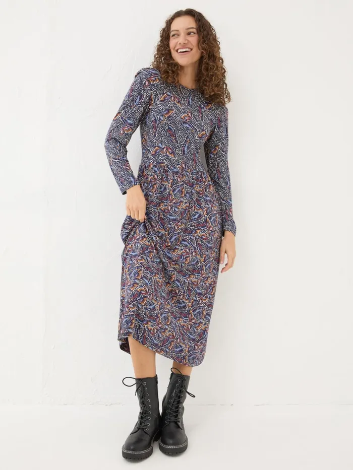 Fat Face Fia Dark Navy Batik Dress Women Dresses