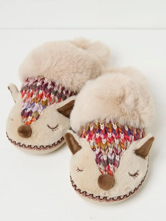 Fat Face Flora Multi Knitted Fox Fur Slippers Women Slippers Fat Face Flora Multi Knitted Fox Fur Slippers Women Slippers