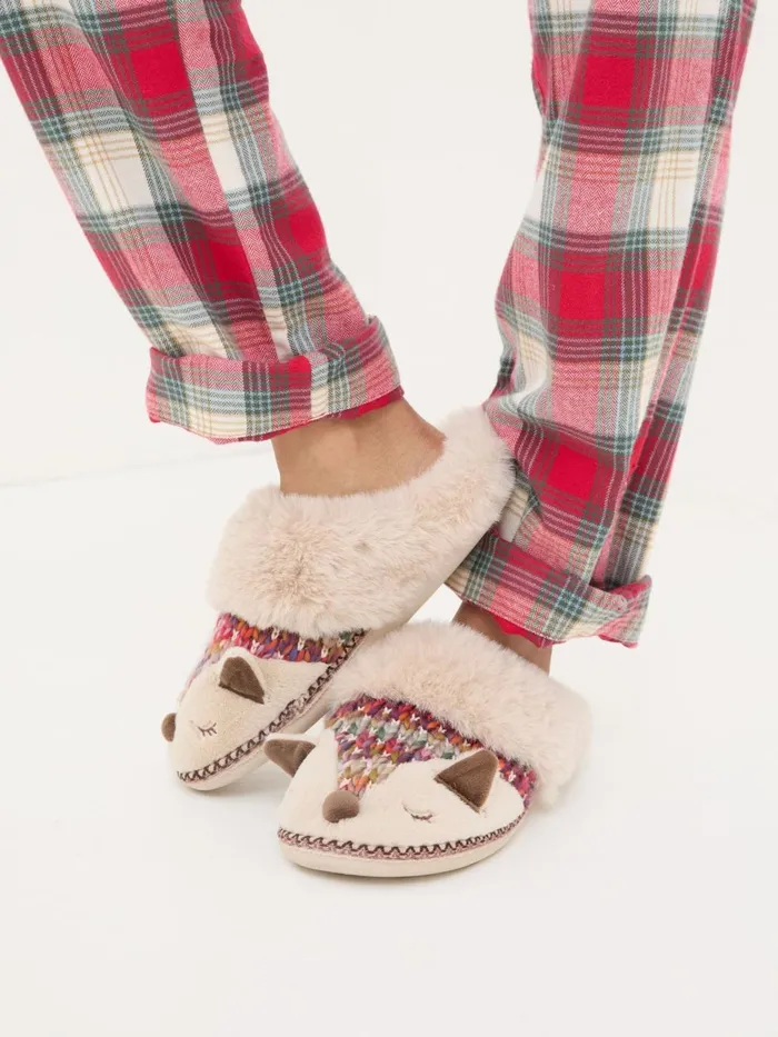 Fat Face Flora Multi Knitted Fox Fur Slippers Women Slippers Fat Face Flora Multi Knitted Fox Fur Slippers Women Slippers