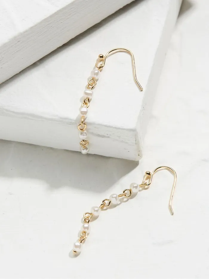 Fat Face Gold Tone Pearl Chain Earrings Women Jewellery