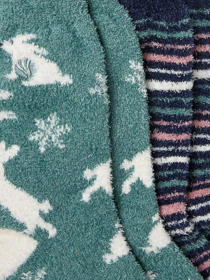 Fat Face Green Cosy Bunny Socks 2 Pack Women Socks and Tights Fat Face Green Cosy Bunny Socks 2 Pack Women Socks and Tights