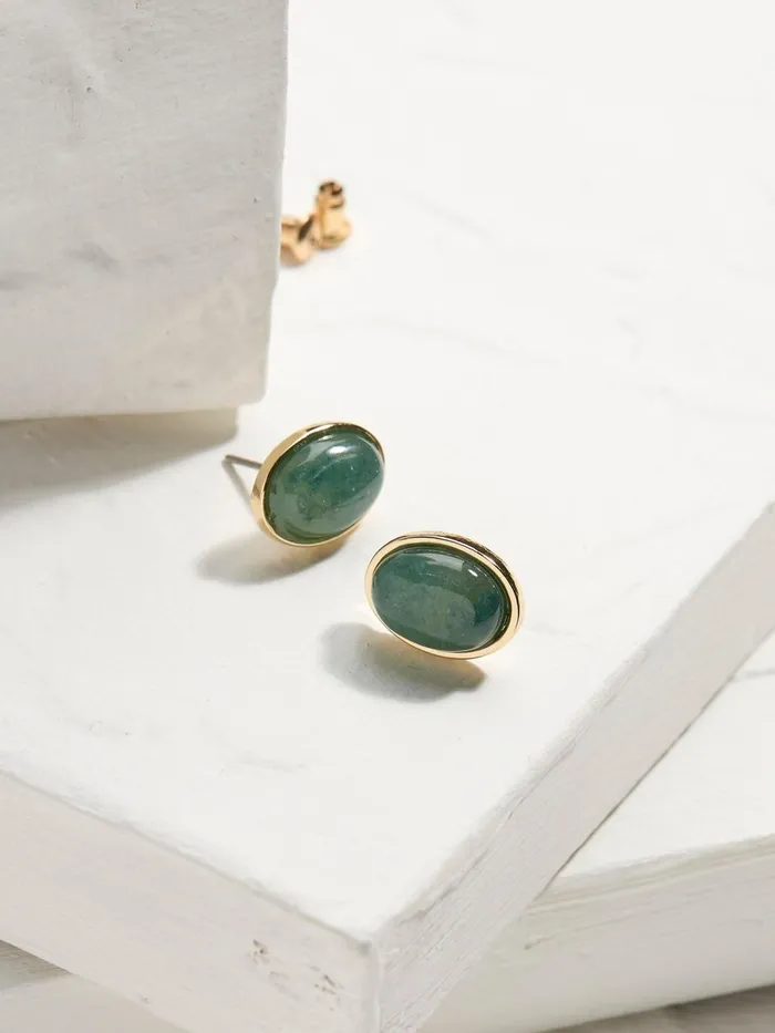 Fat Face Green Large Stone Studs Earrings Women Jewellery
