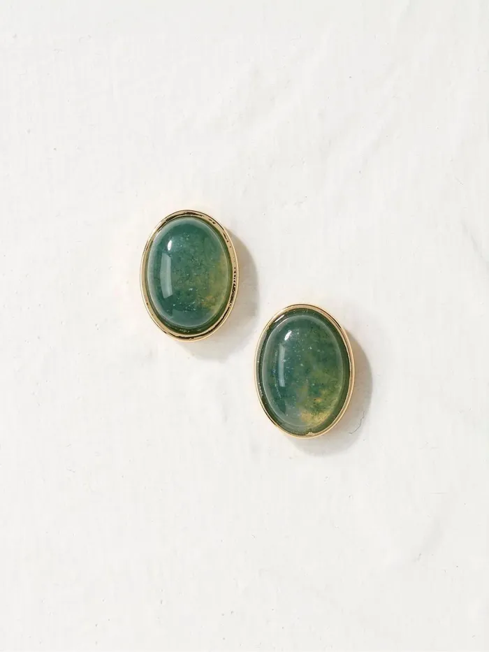 Fat Face Green Large Stone Studs Earrings Women Jewellery