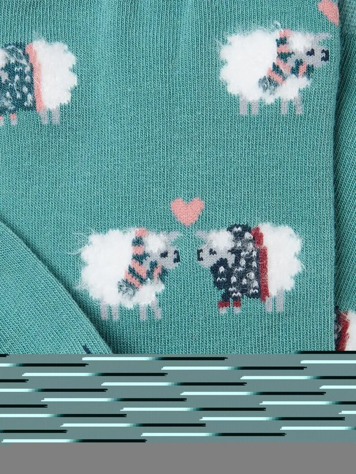 Fat Face Green Sheep Socks 1 Pack Size 47 Women Socks and Tights