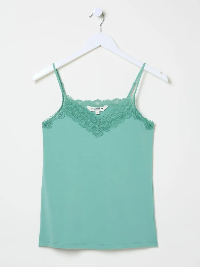 Fat Face Green VNeck Lace Vest Women Pyjamas and Nightwear