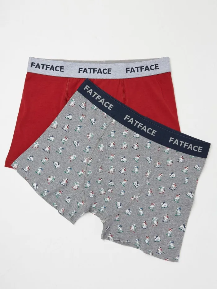 Fat Face Grey 2 Pack Ski Bear Boxers Men Underwear