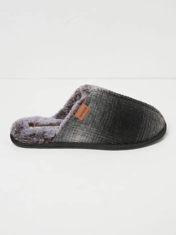 Fat Face Harvey Black Check Mule Slippers Men Slippers