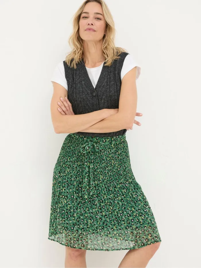 Fat Face Kayleigh Green Floral Marks Pleated Skirt Women Skirts