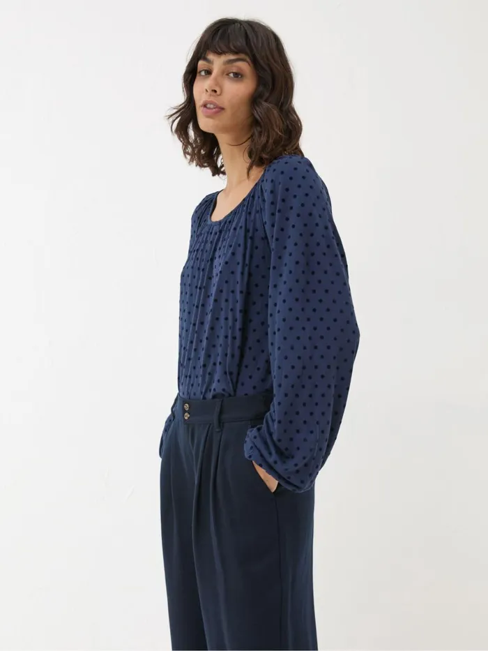 Fat Face Lily Blue Navy Spot Top Women Shirts and Blouses