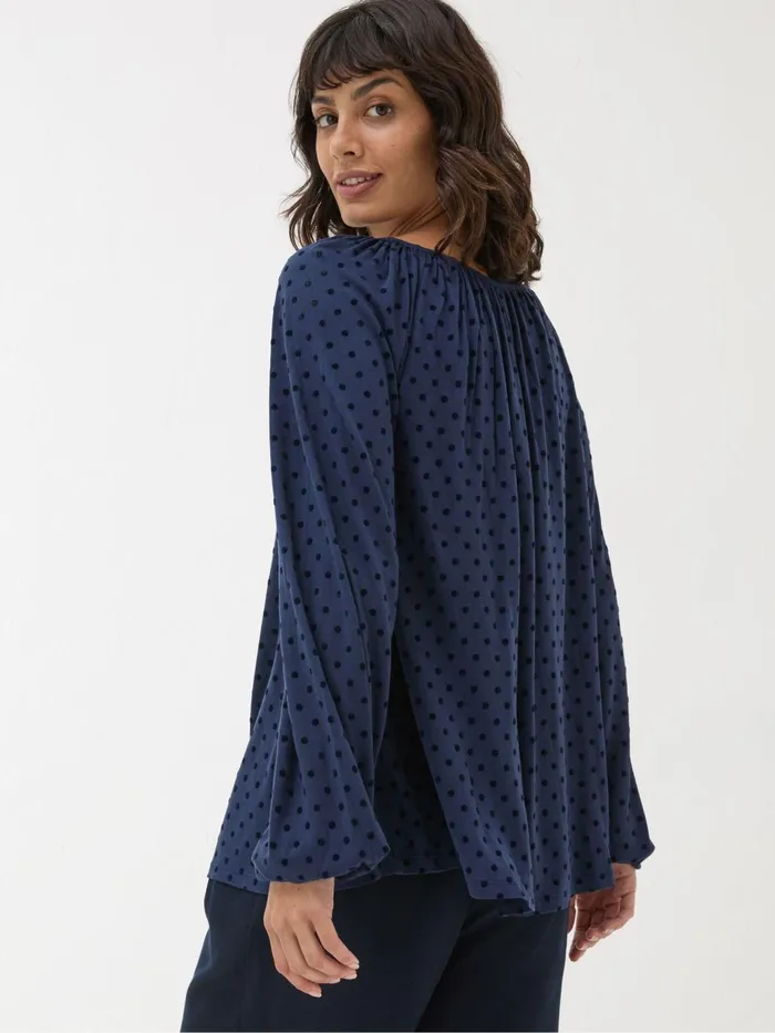 Fat Face Lily Blue Navy Spot Top Women Shirts and Blouses