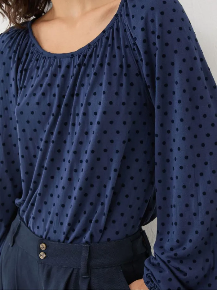 Fat Face Lily Blue Navy Spot Top Women Shirts and Blouses
