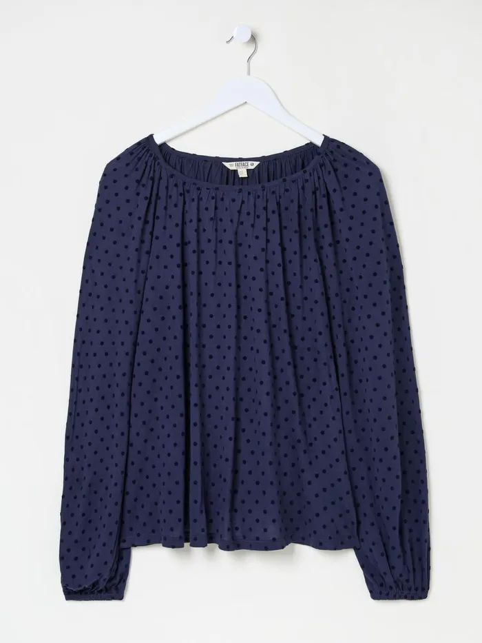 Fat Face Lily Blue Navy Spot Top Women Shirts and Blouses