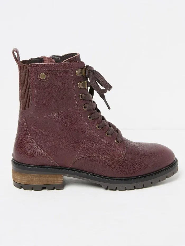 Fat Face Margot Burgundy Red LaceUp Boots Women Boots