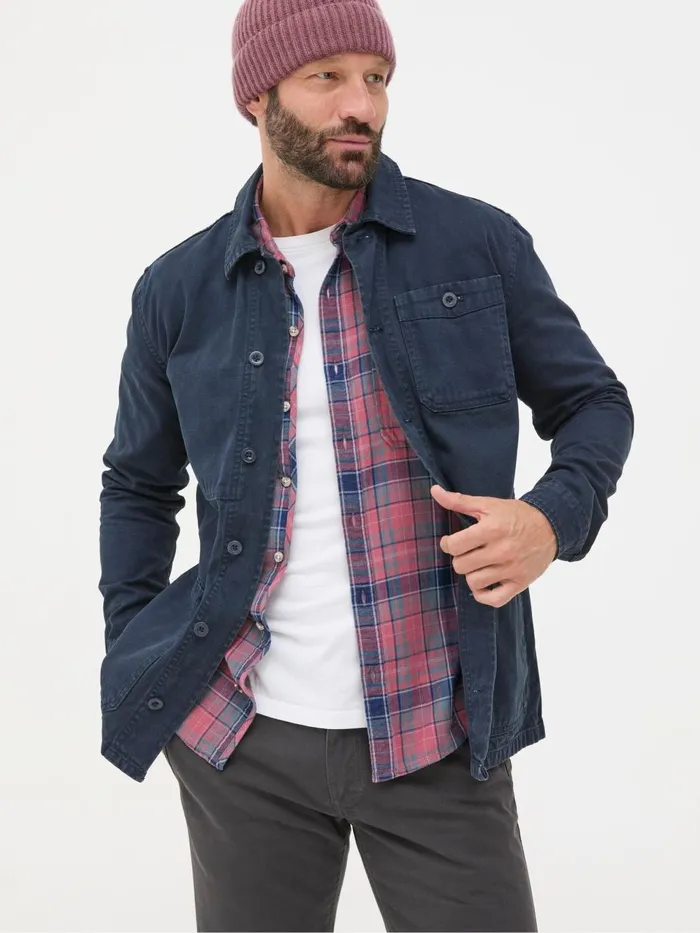 Fat Face Navy Blue Canvas Worker Jacket Men Coats and Jackets
