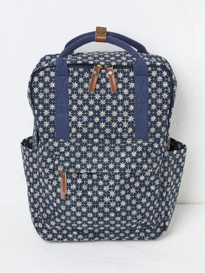 Fat Face Posy Blue Canvas Backpack Women Bags and Purses