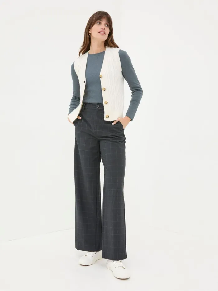 Fat Face Presley Grey Herringbone Trousers Women Trousers and Leggings