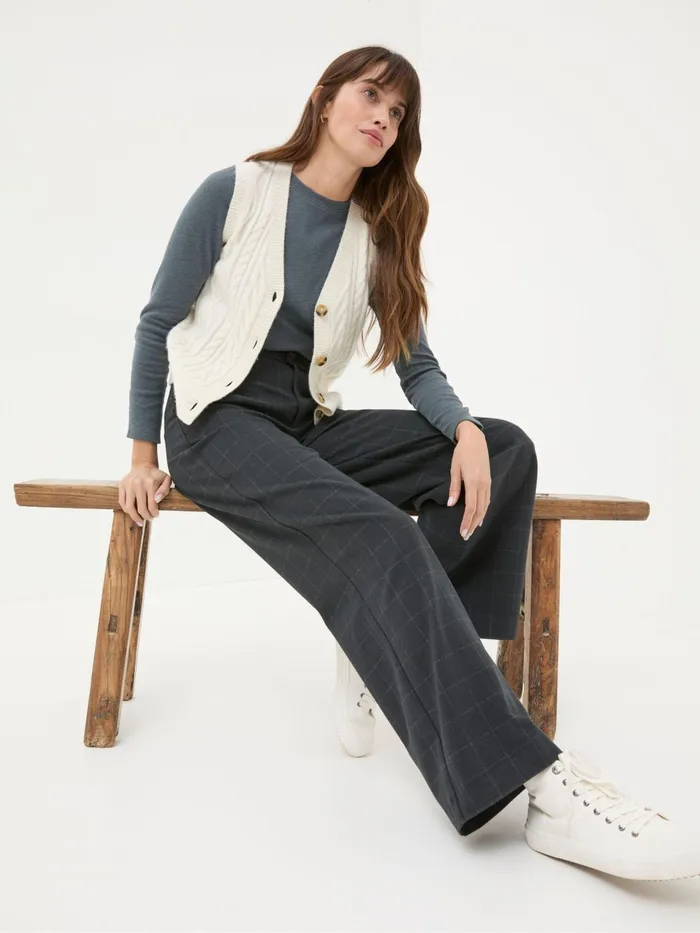 Fat Face Presley Grey Herringbone Trousers Women Trousers and Leggings