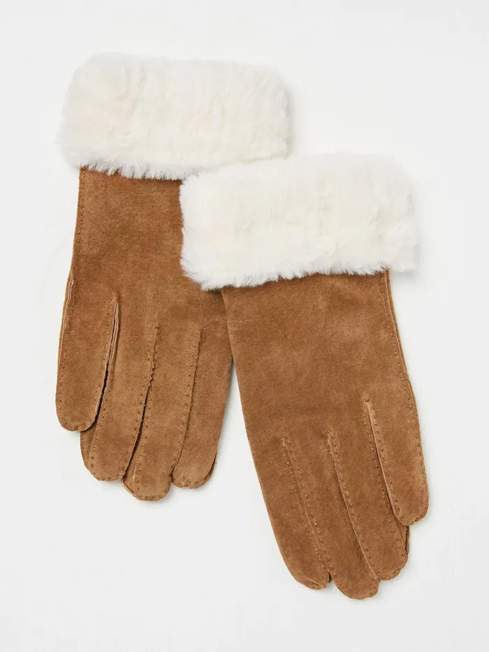 Fat Face Tan Brown Suede Gloves Women Gloves