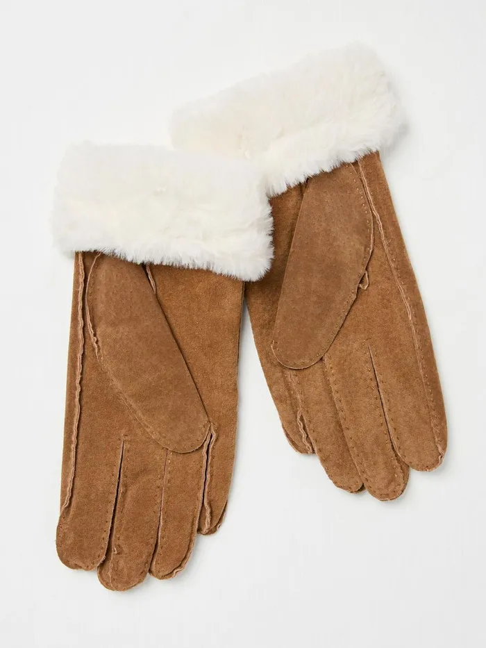 Fat Face Tan Brown Suede Gloves Women Gloves