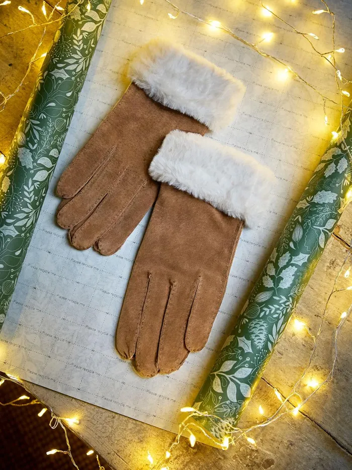 Fat Face Tan Brown Suede Gloves Women Gloves