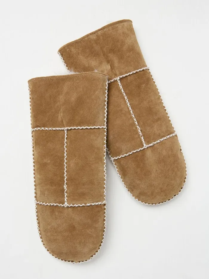 Fat Face Tan Brown Suede Mittens Women Gloves