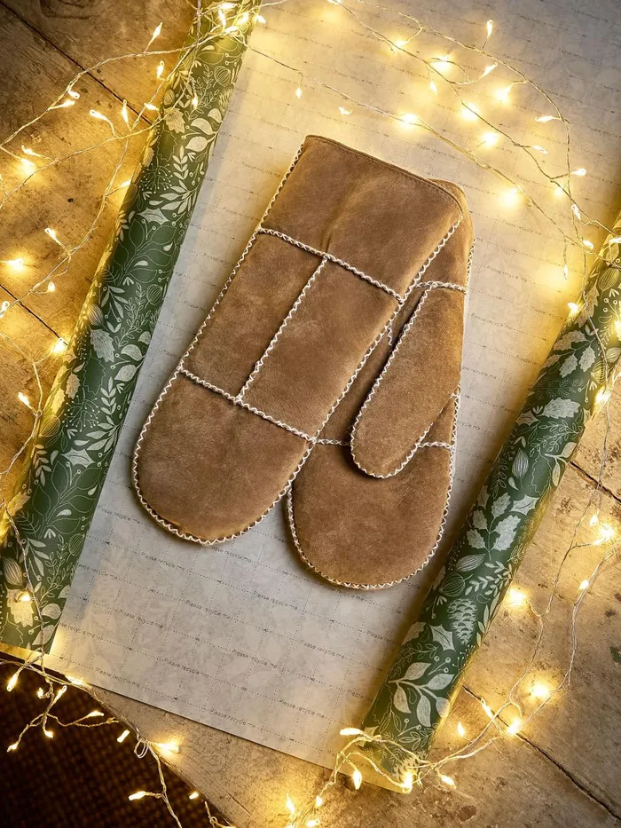 Fat Face Tan Brown Suede Mittens Women Gloves