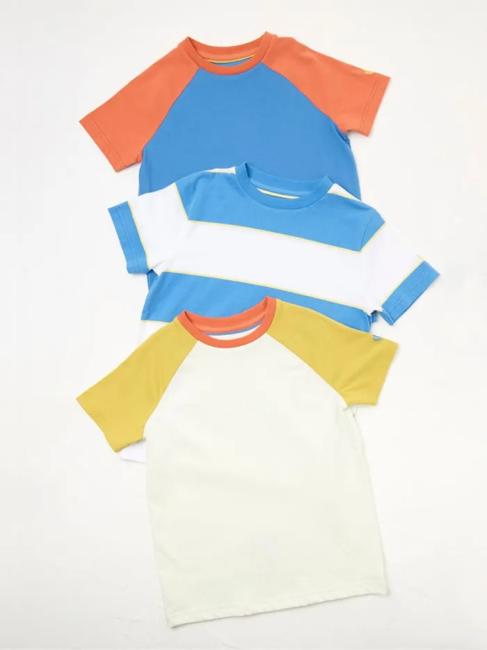 Fat Face WhiteBlue 100 Cotton Short Sleeve TShirts 3 Pack Kids TShirts and Polos